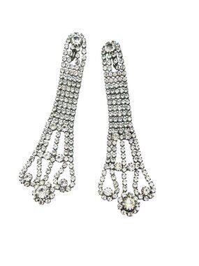 Vintage Shoulder Dusters Clip On Earrings Long Dangle Rhinestone Chandelier 5"